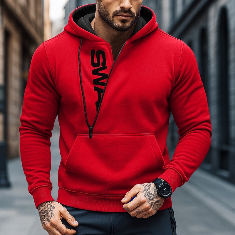 Men's Hoodie Zip Up Hoodie Pullover Hoodie Sweatshirt Black Red Royal Blue Blue Dark Gray Hooded Plain Zipper Color Block Sports & Outdoor Casual Daily Streetwear Cool Sportswear Spring &  Fall2