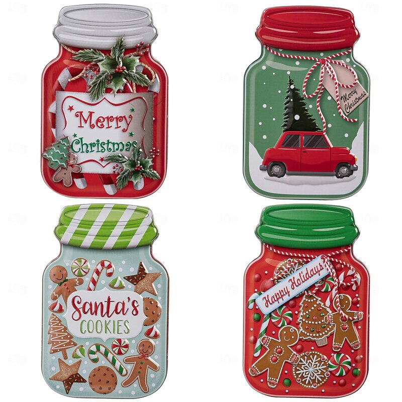 Christmas Cookie Tins with Lids for Gift Giving Xmas Tin Containers Car and Gingerbread Design Metal Holiday Candy Box Party Decoration Festive Christmas Storage Accessory2