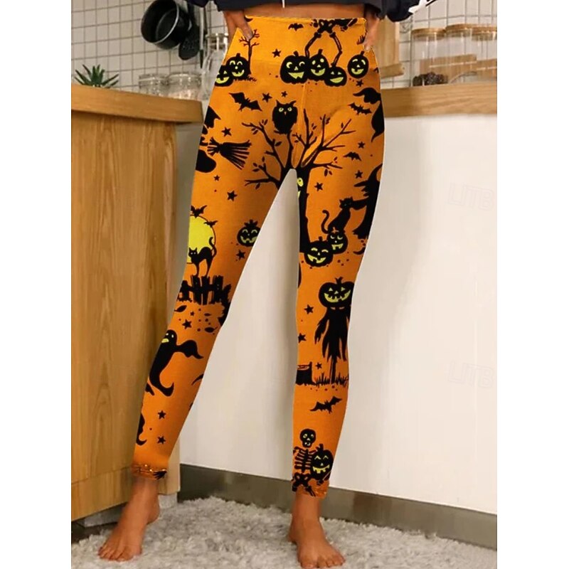 Women's Leggings Vacation Vintage Fashion Ankle-Length High WaistPantsHalloween Graphic Pumpkin Printing Soft Breathable Stretchy Formal Outdoor Vacation Black Purple Orange ash-colored Spring Fall4