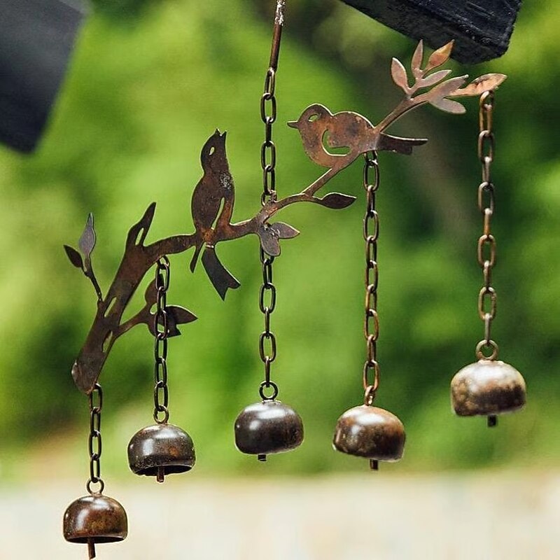 Handmade Flickering Bell Bird With Wind Chimes Iron Art Decorative Bird And Bell Garden Ornament Outdoor Yard Patio Hanging Sculpture Home Decoration2