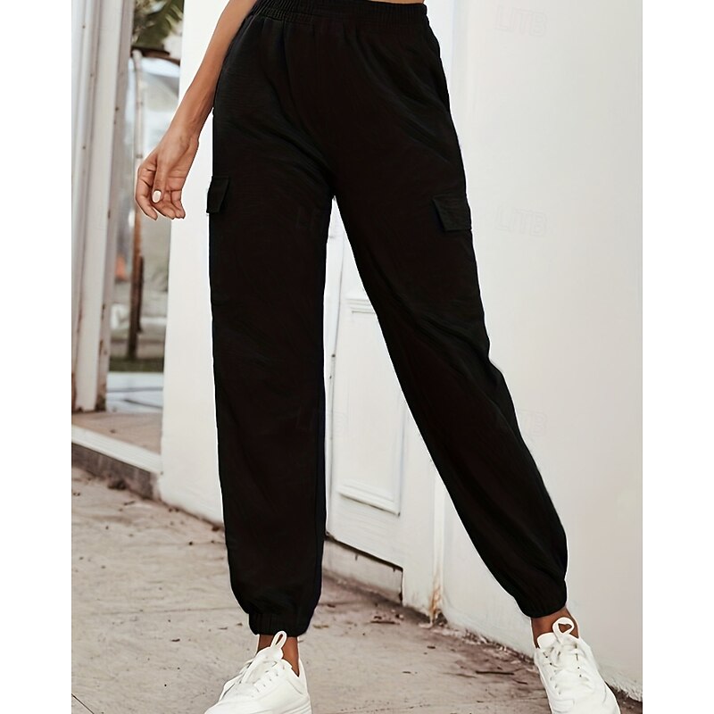 Women's Cargo Pants Slacks Streetwear Casual Full Length Natural Plain Pocket Elastic Waist Comfortable Street Holiday Daily Wear Grey Black Army Green Fall Regular Fit2