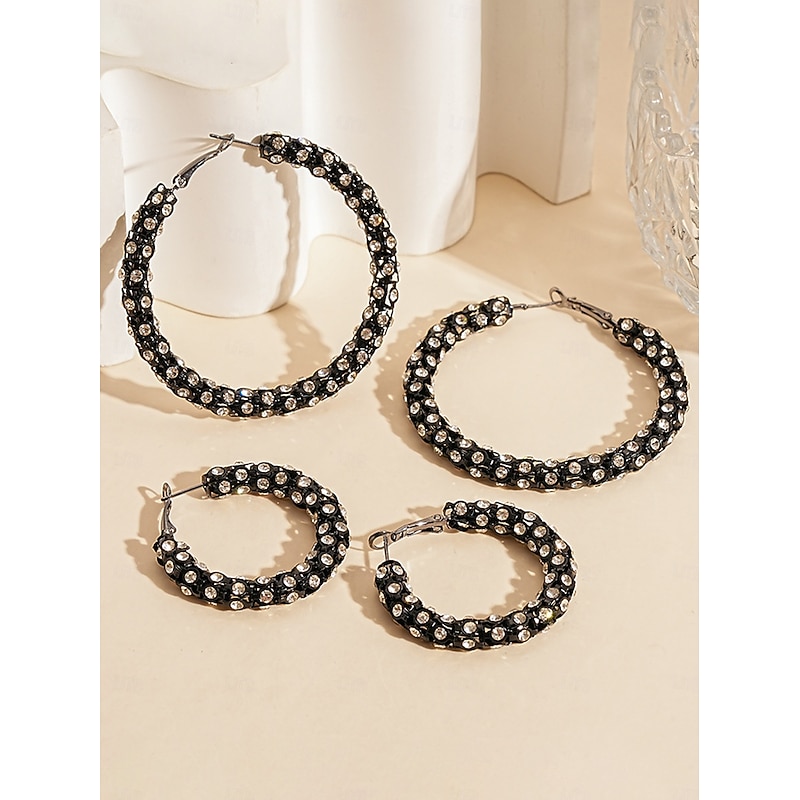 Women's Black Rhinestone Hoop Earrings - Sparkling Gatsby Style Statement Jewelry for Parties, Cocktail Nights and Vintage 1920s Events4