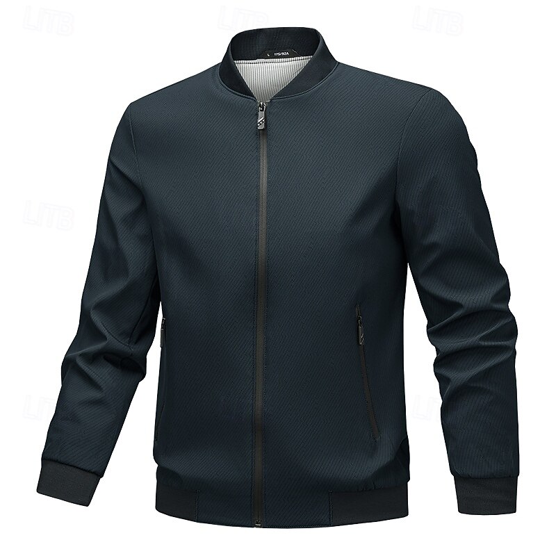 Men's Jacket Casual Jacket Outdoor Vacation Warm Zipper Pocket Fall Winter Plain Fashion Streetwear Standing Collar Regular Black Royal Blue Khaki Jacket