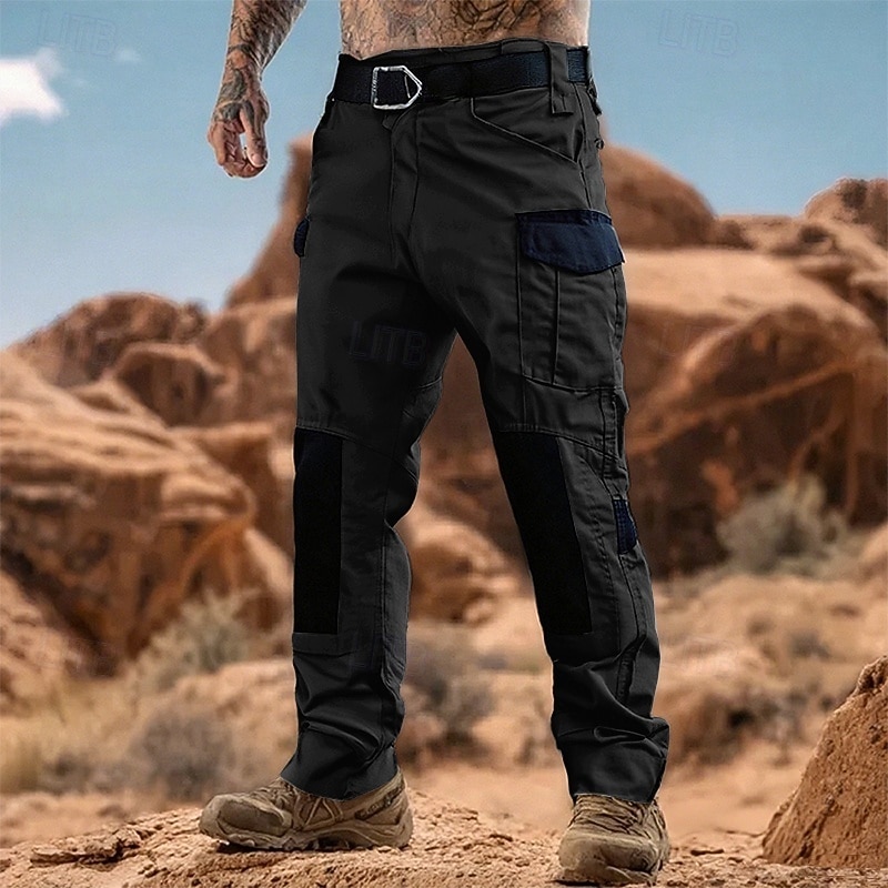 Men's Cargo Pants Tactical Pants Trousers Hiking Pants Buttons Multi Pocket Color Block Wearable Outdoor Daily Camping & Hiking Fashion Classic Black Green3