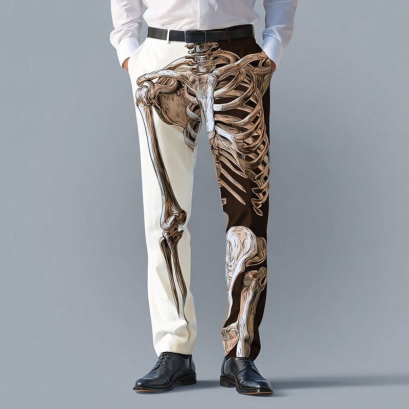 Halloween Men's Skull Skeleton Halloween Costumes Dress Pants Trousers Suit Pants Mid Waist Dark Punk Gothic Style Outdoor Holiday Slim Fit Pants with Pockets Spring Fall 3D Print Blue Purple Brown3