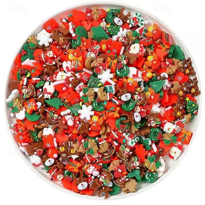 100pcs Christmas Resin Mixed Decorations – DIY Craft Accessories for Hair Clips, Greeting Cards, Phone Cases, and Handmade Projects4