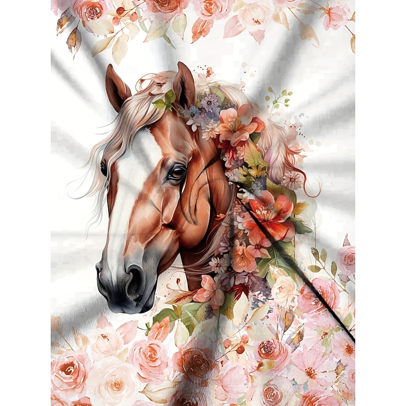 Women's T Shirt Floral Graphic Horse Vintage Stylish Classic Long Sleeve Crew Neck Regular Tops Daily Print Pink Spring Fall Winter3