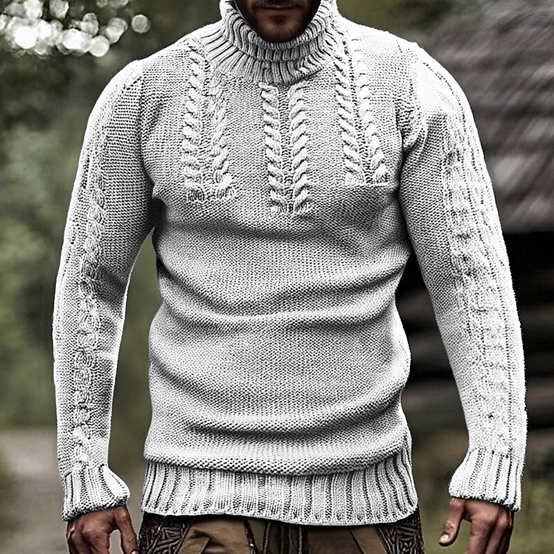 Men's Pullover Sweater Jumper Knit Sweater Ribbed Knit Regular Tops Knitted Plain Turtleneck Fashion Basic Vacation Daily Wear Clothing Apparel Fall Winter Black White S M L2