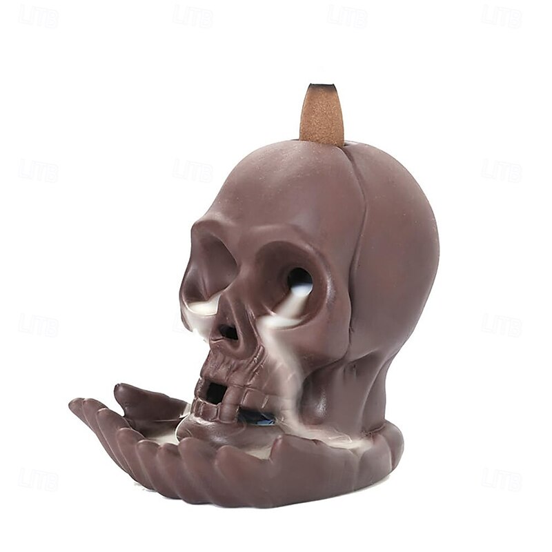 Skull Incense Burner Holder, Reflux Cascade, Ceramic, LED, Unique, Incense Burner, Skull Burner for Halloween, Aromatherapy, Yoga, Home Decor4