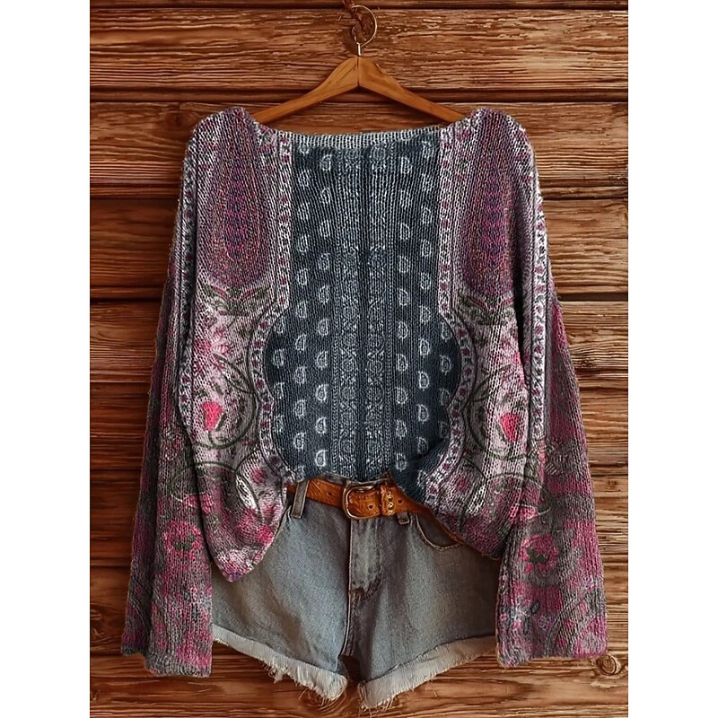 Women's Sweater Casual Floral Stylish Modern Long Sleeve Crew Neck Soft Regular Tops Daily Holiday Print Pink Red Purple Khaki Spring Fall Winter4