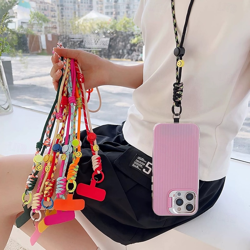 New fashionable and trendy shoulder strap with adjustable long rope for mobile phone hanging neck and crossbody cute smiling face hanging chain outdoor sturdy hanging rope for women2