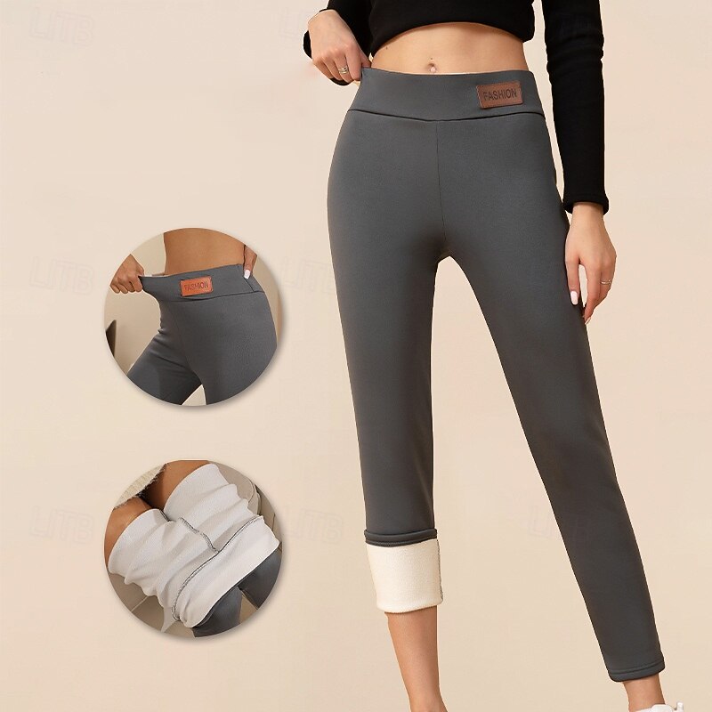 Women's Sherpa Pants Winter Warm Thick Leggings Fleece Lined High Waist Athletic Pilates Running Bottoms Solid Color Black Dark Blue Sports Activewear