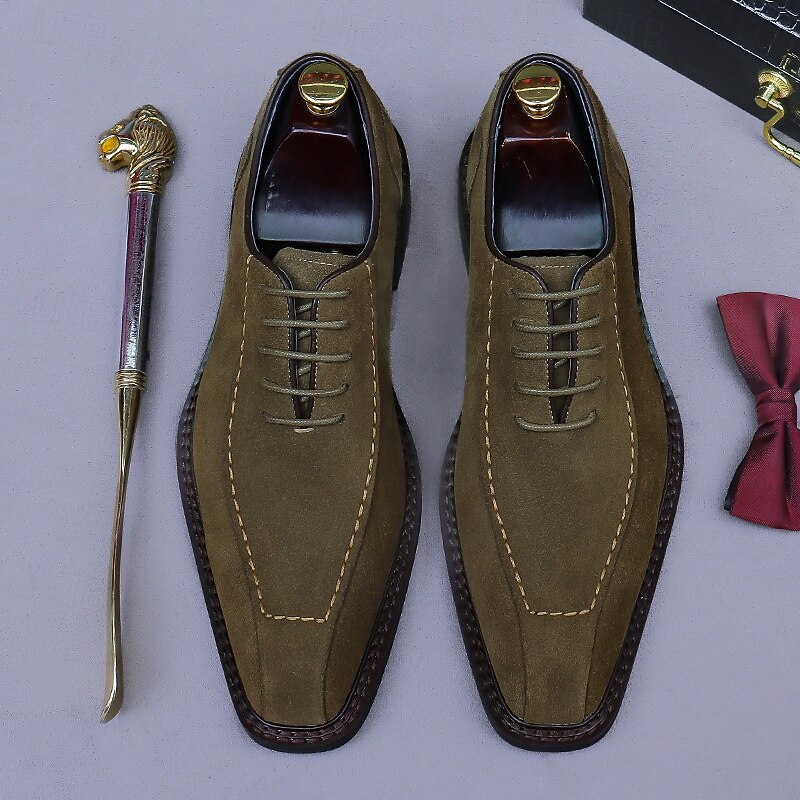 Men's Genuine Cowhide Leather Suede Derby Shoes - Classic Business Dress Shoes for Formal Office Wear and Professional Meetings2