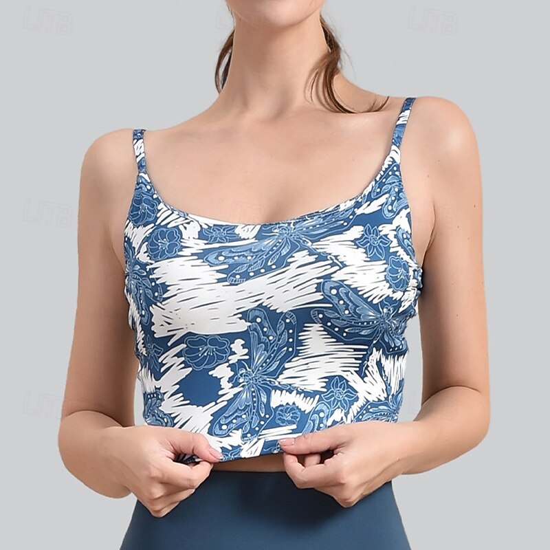 Women's Yoga Bra Sports Bra Underwear Medium Support Paded Criss-Cross Back Printing Sport Activewear Light Blue Yellow Tennis Workout Athletic3