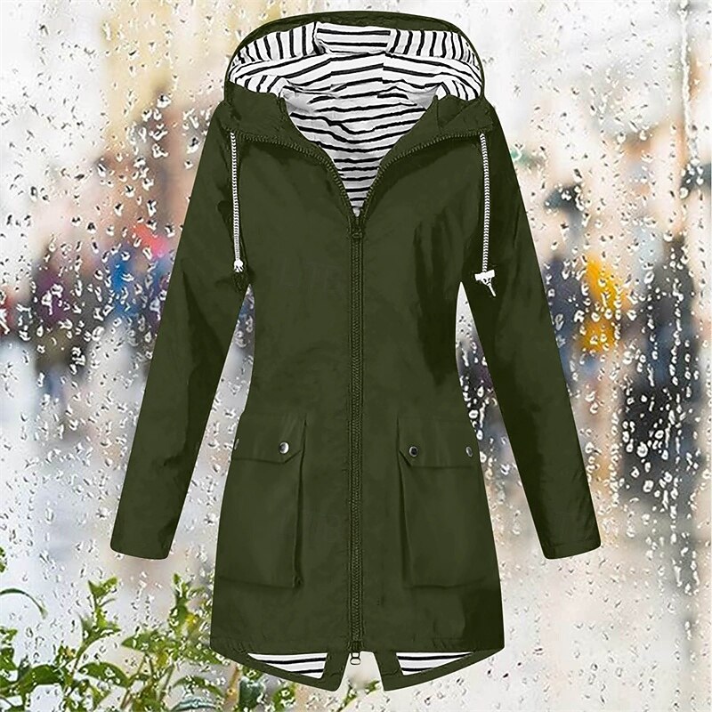 Women's Trench Coat Warm Comfortable Zipper Pocket Fashion Outdoor Plain Going out Weekend Zipper Regular Hooded Regular Fit Long Sleeve Outerwear Yellow Pink Dark Green Fall Winter3