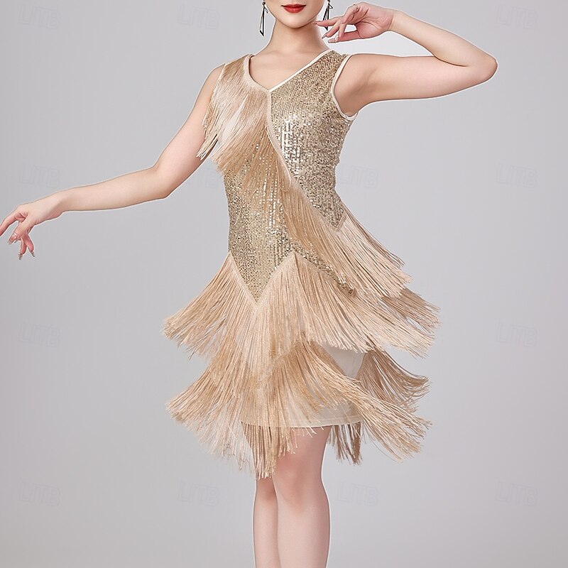 Latin Dance Dress Tassel Pure Color Splicing Women's Performance Training Sleeveless High Polyester