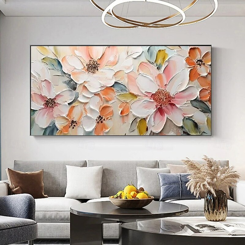 Handmade 3D Oil Painting Floral Composition with Vibrant Colors and Rich Textures Created Using Impasto Technique Showcasing Delicate Petals and Lively Hues Perfect for Home Decor2