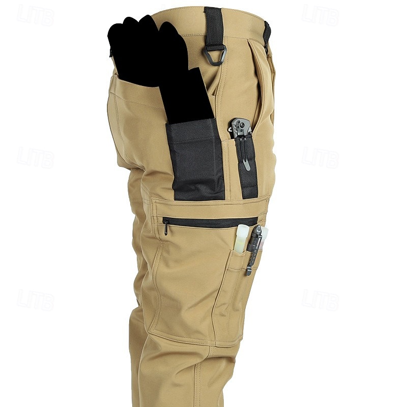 Men's Cargo Pants Fleece Pants Tactical Pants Trousers Buttons Multi Pocket Plain Wearable Warm Outdoor Daily Camping & Hiking Fashion Classic Green Khaki4