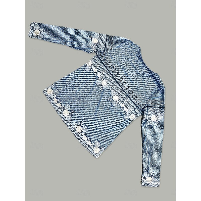 Women's T shirt Long Sleeve Floral Graphic 3D Vintage Stylish Casual Long Sleeve Crew Neck Round Neck Regular Tops Daily Print Light Blue Fall Winter Prefall2