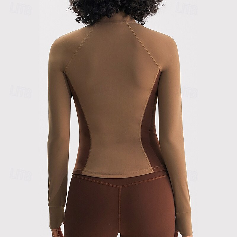 Women's Workout Jacket Lightweight with Thumbholes Long Sleeve Sports Color Block Top For Gym Athletic Running Slim Activewear3