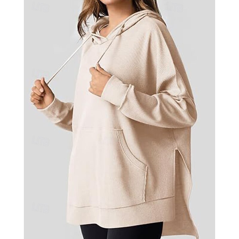 Women's Texture Sweatshirt Pullover Hoodie Sweatshirt Plain Streetwear Casual Long Sleeve Hooded Regular Tops Street Holiday Going out Pocket Black Blue Brown Green Beige Fall2