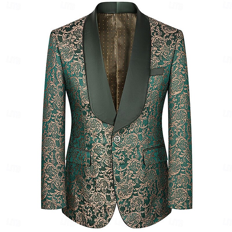 Men's Wedding Stage Party Suits Shawl Lapel Green Formal Jacquard Floral Slim Fit 3 Piece Single Breasted One-button3