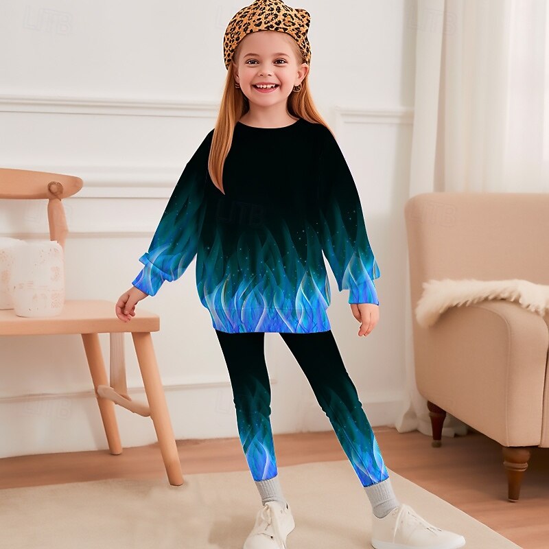 Girls' 3D Graphic Sports Suit Tracksuits Sweatshirt & Legging Set Long Sleeve Spring Fall Daily Casual Tights Kids 4-12 Years Crew Neck Outdoor Vacation Sports Tailored Fit4