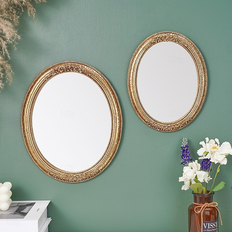 1PC A Classic Lace-patterned Oval-shaped Decorative Pendant Made of Golden Resin A Creative Makeup Mirror Suitable for Wall Decoration Makeup Table Mirror and Photography Props