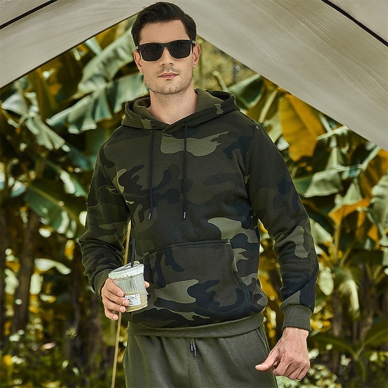 Men's Hoodie Pullover Hoodie Sweatshirt Camo Hoodie Army Green Khaki Camouflage Brown Hooded Camouflage Pocket Sports & Outdoor Casual Daily Streetwear Cool Sportswear Fall & Winter Clothing Apparel