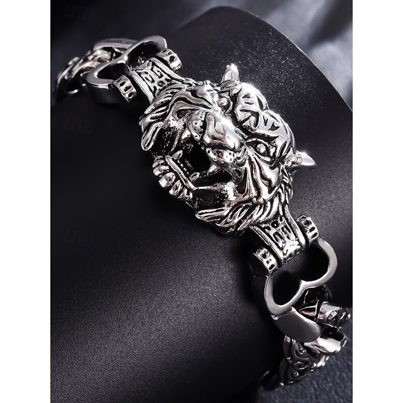 Men's Halloween Tiger Head Bracelet - Vintage Gothic Zinc Alloy Chain Jewelry for Biker, Punk, Cosplay and Party Outfits4