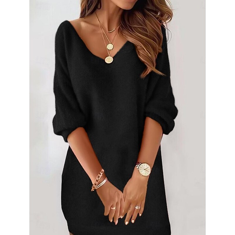 Women's Mini Dress Casual Dress Winter Dress Shift Dress Fashion Modern Daily Beach Weekend Regular Fit Pure Color Long Sleeve V Neck Black Pink Summer Spring Fall Autumn