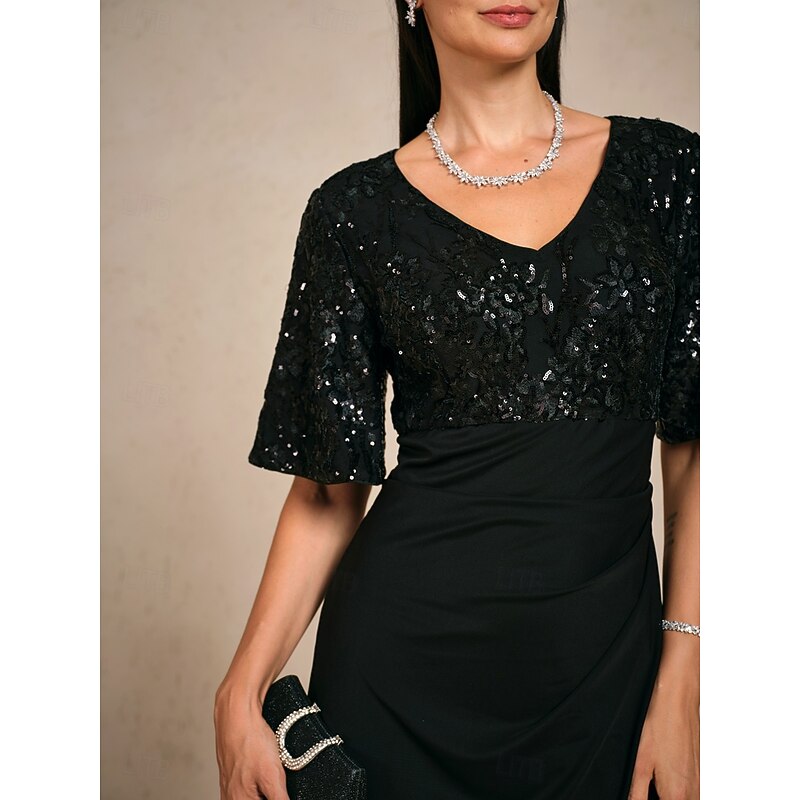 Women's Maxi Dress Sheath Dress Elegant Party Birthday Floral Half Sleeve V Neck Black Summer Spring Fall3