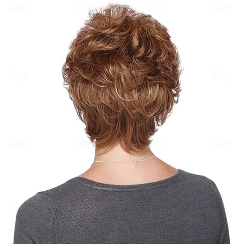 Women’s Short Copper Brown Layered Pixie Wig with Bangs Natural Looking Realistic Synthetic Hair Heat Resistant Elegant Daily Wear Fashion Style3