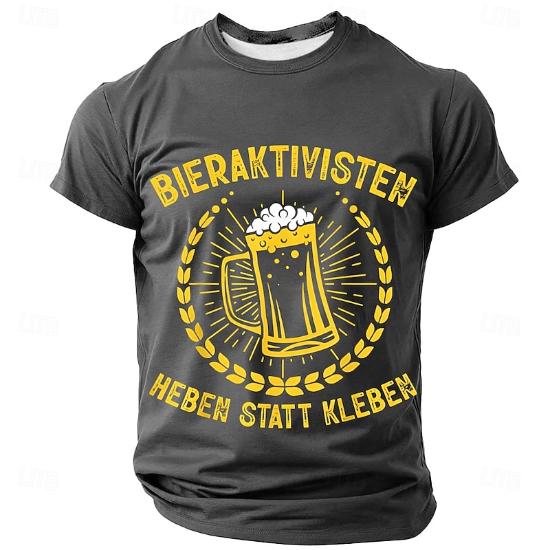 Men's Short Sleeve Graphic T-Shirt: Beer Activists 'Lift Instead of Stick' Funny German Lifestyle Tee4