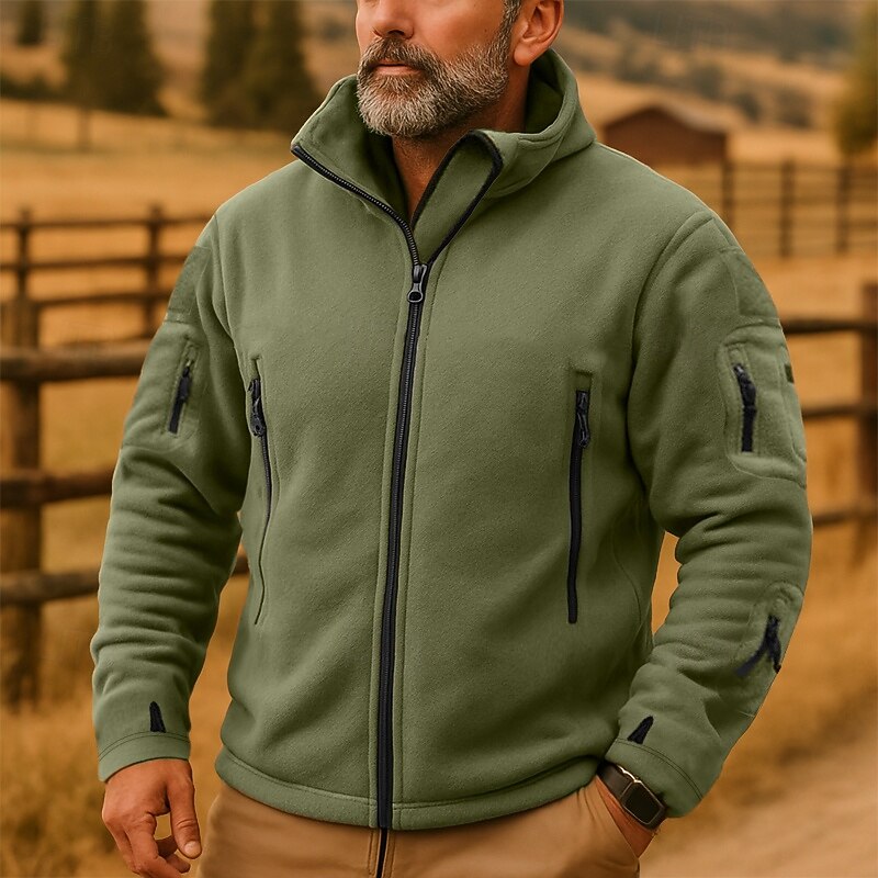 Men's Hoodie Full Zip Hoodie Fleece Hoodie Tactical Hoodie Black Army Green Khaki Gray Hooded Plain Zipper Pocket Sports & Outdoor Casual Daily Streetwear Cool Sportswear Winter Spring &  Fall4