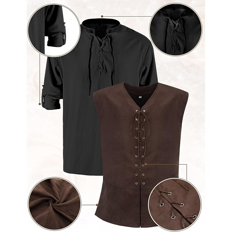 Retro Vintage Medieval Renaissance Pants Outfits Waist Belt Pirate Viking Fancy Dress Men's Viking Halloween Carnival Masquerade Performance Masquerade LARP Adults' Shirt Pants Belt4