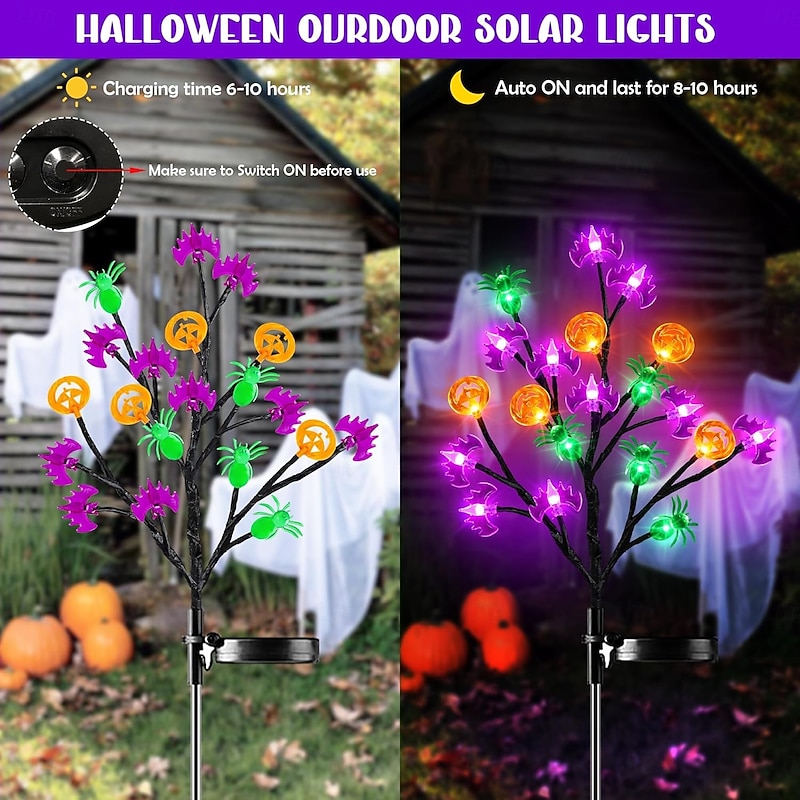 1/2PCS Solar Halloween Pumpkin Bat Ghost Spider Light Solar Outdoor Lawn Light Garden Pathway Light Grave Halloween Decoration Light4