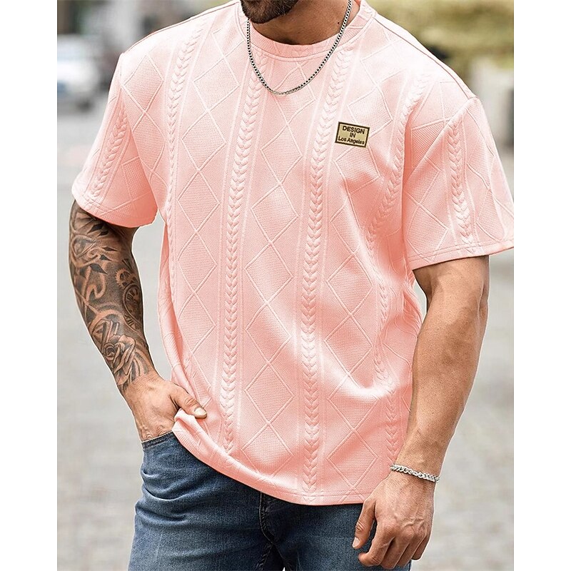 Men's T Shirt Tee Short Sleeve Shirt Tee Top Short Sleeve Crew Neck Summer Spring Plain Fashion Designer Basic Jacquard Vacation Street Going out Black White Pink Top Tee for Men