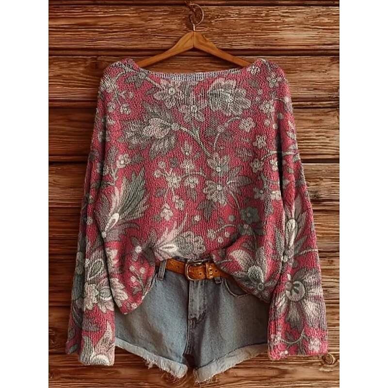 Women's Sweater Casual Soft Geometric Color Block Stylish Modern Long Sleeve Crew Neck Regular Tops Daily Holiday Print Black Pink Red Green Spring Fall Winter4