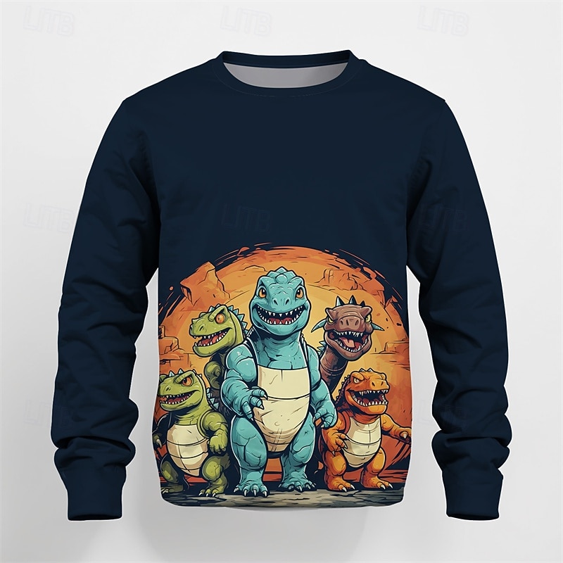 Boys' 3D Dinosaur Sweatshirt Long Sleeve Spring Fall Fashion Basic Kids 4-12 Years Crew Neck Outdoor Casual Daily Regular Fit3