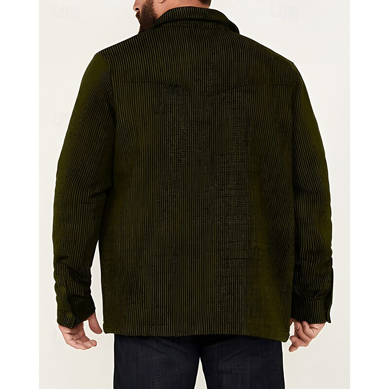 Men's Lightweight Jacket Corduroy Jacket Casual Jacket Vacation Daily Warm Pocket Fall Winter Plain Fashion Classic Lapel Regular Black Army Green Jacket4