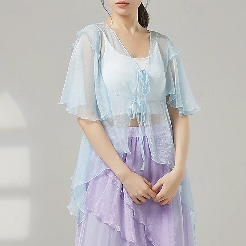 Activewear Top Pure Color Splicing Tulle Women's Performance Training Half Sleeve High Polyester2