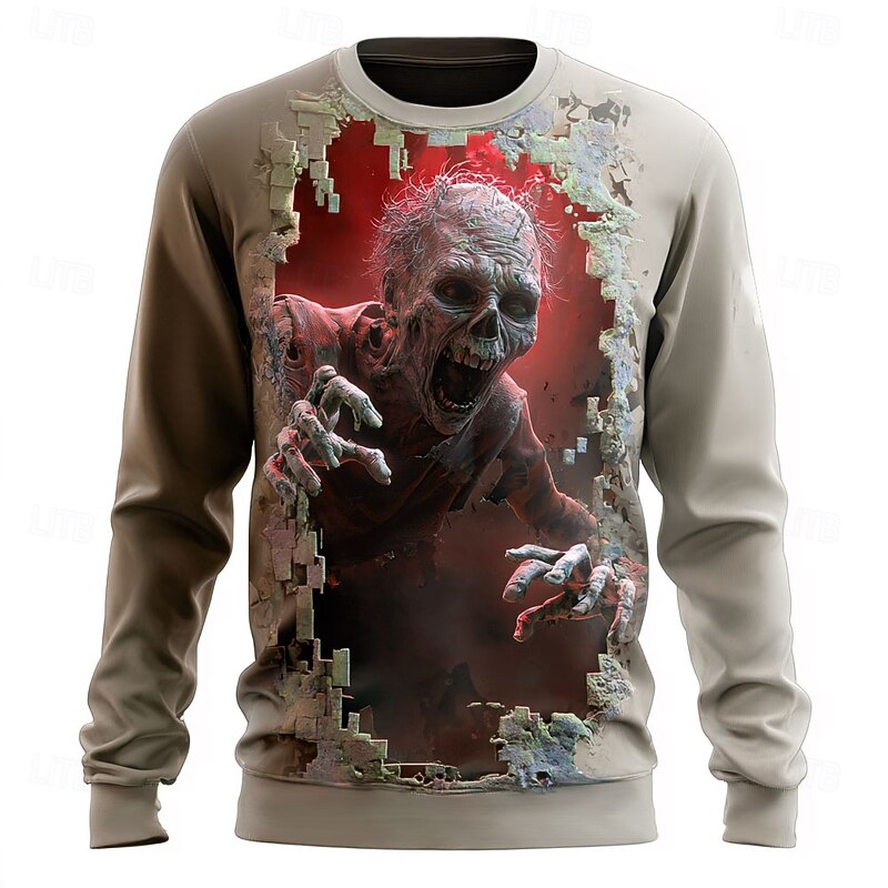 Halloween Men's Zombies Sweatshirt Punk Party Crew Neck Vacation Red Blue Crewneck 3D All Seasons Designer3