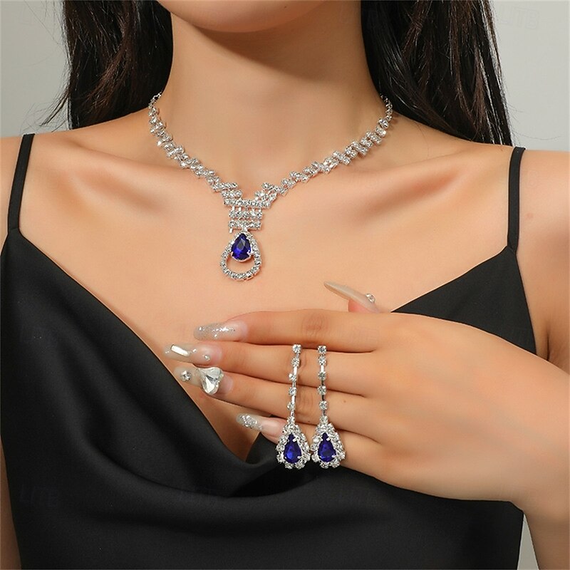 Jewelry Set One-piece Suit Blue Rhinestone Rhinestone 1 Necklace Earrings Women's Elegant Vintage Fashion Vintage Style Classic Jewelry Set For Wedding Party Special Occasion - Main Image