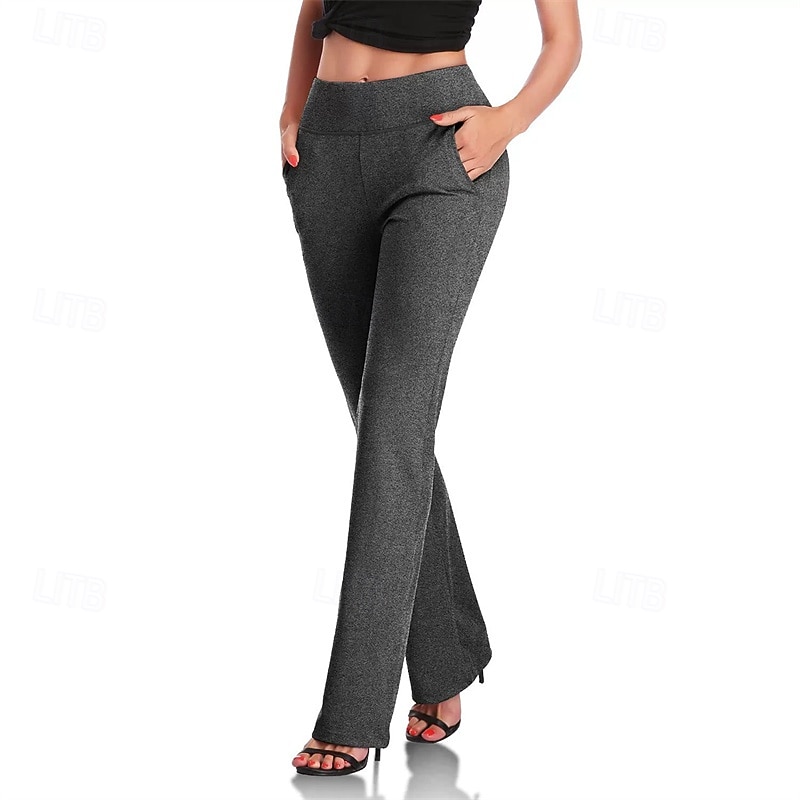 Women's Dress Pants Slacks Streetwear Casual Full Length Natural Plain Pocket Elastic Waist Comfortable Street Holiday Daily Wear claret Dark-Gray Light Sky Blue Black Fall Regular Fit4