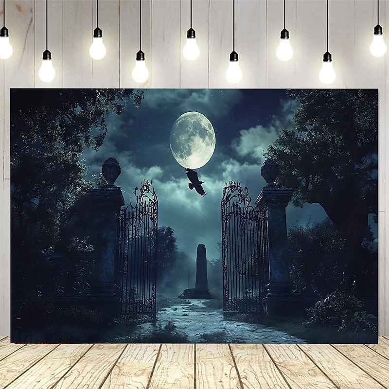 Halloween Photograph Backdrop Tapestry, Creepy Terrifying Cemetery Pattern Wall Hanging, Large Decorative Mural for Bedroom, Living Room, Party, and Home Decoration