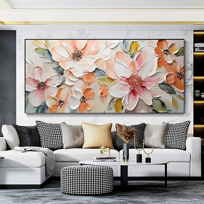 Handmade 3D Oil Painting Floral Composition with Vibrant Colors and Rich Textures Created Using Impasto Technique Showcasing Delicate Petals and Lively Hues Perfect for Home Decor4