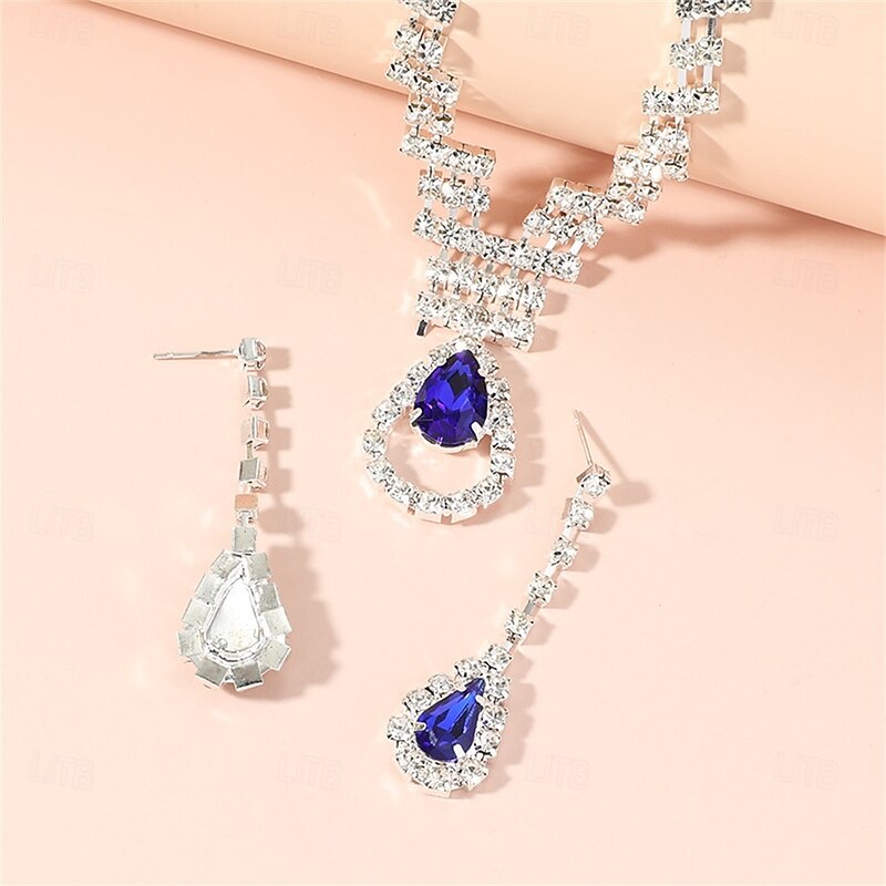 Jewelry Set One-piece Suit Blue Rhinestone Rhinestone 1 Necklace Earrings Women's Elegant Vintage Fashion Vintage Style Classic Jewelry Set For Wedding Party Special Occasion2
