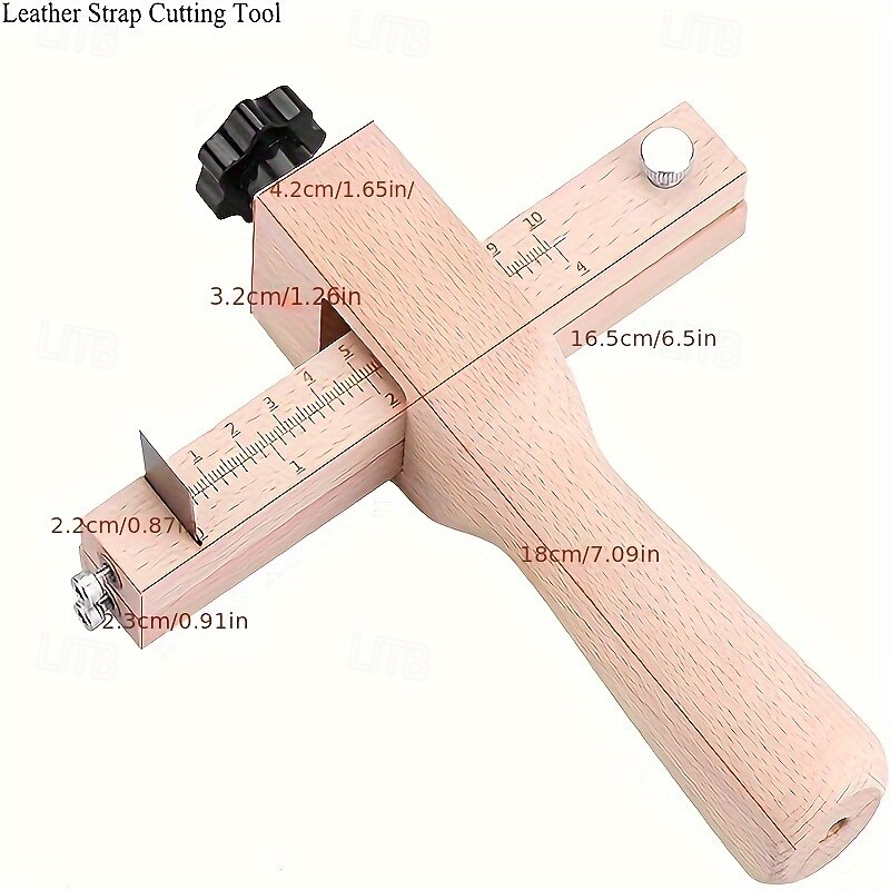 1pc Adjustable Wooden Leather Strap Maker with 5 Replacement Blades for DIY Leathercraft and Gardening Tools Craft Belt Cutter2