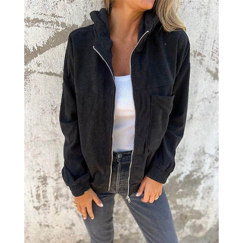 Women's Casual Jacket Warm Comfortable Zipper Pocket Fashion Outdoor Plain Going out Weekend Zipper Regular Hooded Regular Fit Long Sleeve Outerwear Black White Pink Fall Winter